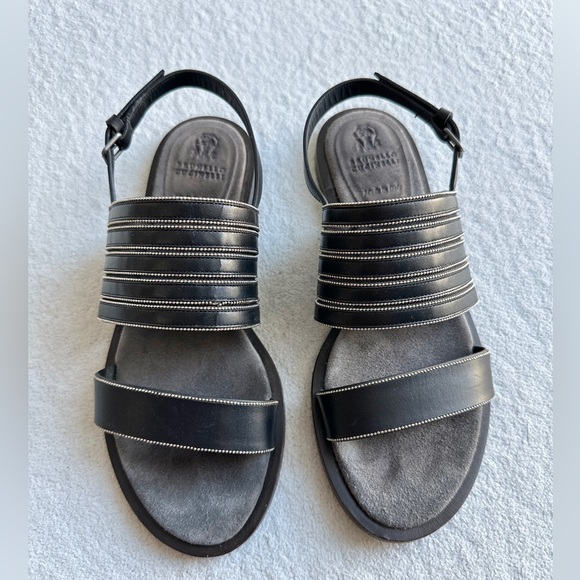 SOLD  CUCINELLI womens Sandals Black Metallic Beaded Leather Slide 37 US 7‎ - Picture 3 of 11